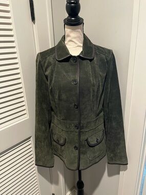 Eddie Bauer Dark Green Suede Button-Front Jacket